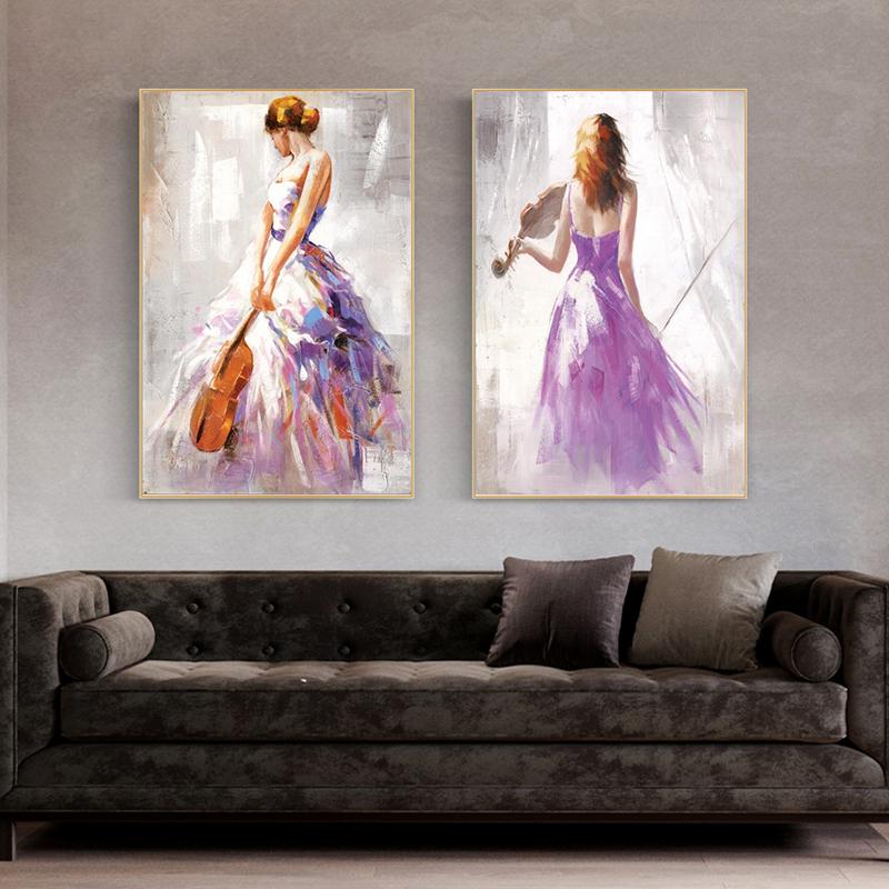 Abstraktes Mädchen Ballerina Gitarre Öl Leinwand Malerei Poster und Drucke Wandbilder für Cuadros Wohnzimmer Home Decor Kein Rahmen