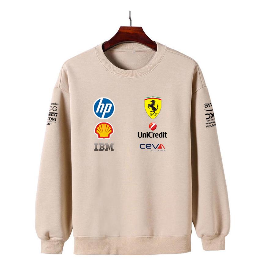 Unisex Men Women Thicken Autumn and Winter F1 Ferrari Racing Print Crewneck Sweatshirt Casual Loose Long Sleeve Pullover Sport Streetwear