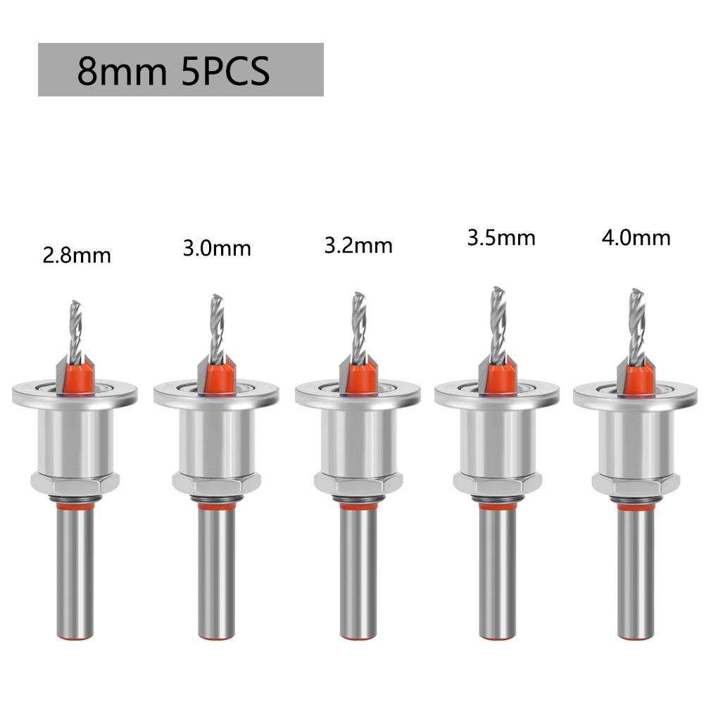 ALLSOME 8/10mm Round Shank Drill Bit Set Adjustable Countersink 2.8-4mm Cone Drill Counterbore Router Drill Bit with Limit Stop