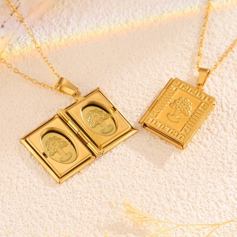 Stainless steel necklace retro love photo frame necklace does not fade women's light luxury carved titanium steel necklace pendant jewelry