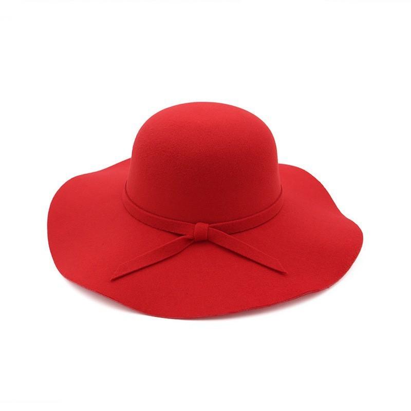 Classic Ladies Felt Hat With Big Brim And Bow For Outdoor And Casual Use