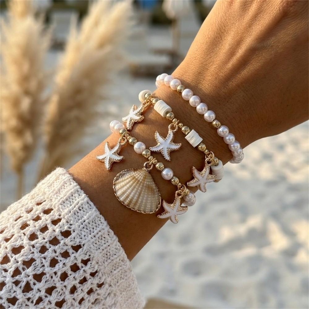 Bohemian Multilayer Shell Bracelets Starfish Wrap Charm Hand Chain New Conch Beaded Bangles Gifts
