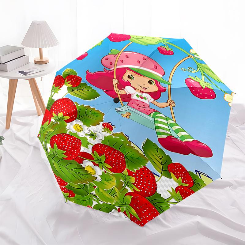 

Strawberry Shortcake Automatic Folding Umbrella - Portable 3-Fold Design with 8-Bone Steel Frame, Perfect for Fans, Travelers, and Daily Use