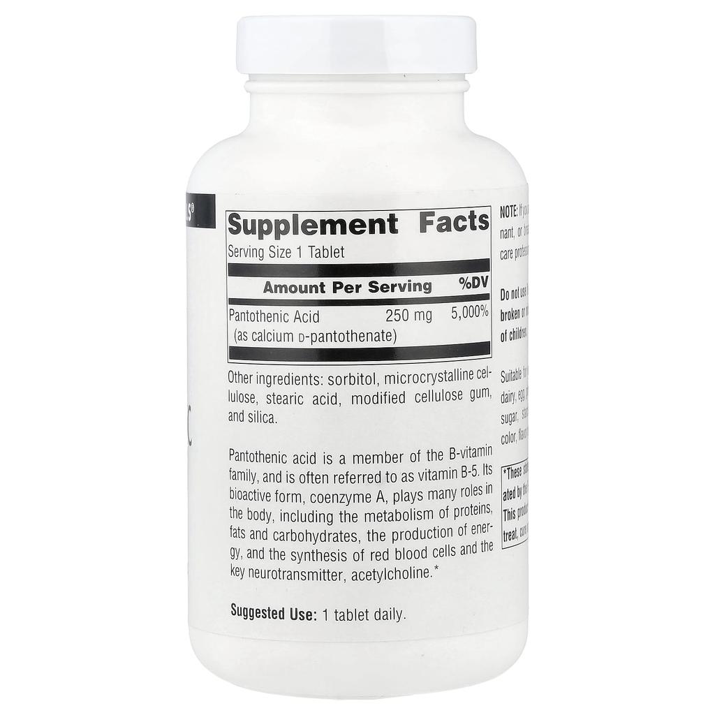 Pantothenic Acid, Vitamin B-5, 250 Mg, 250 Tablets