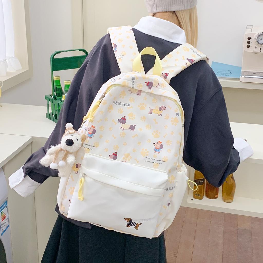 Schoolbag College Wind Junior High School Student Dachshund Dog Backpack Outdoor Travel Girl Backpack Contrasting Color Fashion Travel Bag