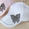 Fashion Women Rhinestone Butterfly Baseball Hat, Shiny Satin Sun Cap with Crystal Brim Decoration, Adjustable Elegant Casual Peaked Visor Hat