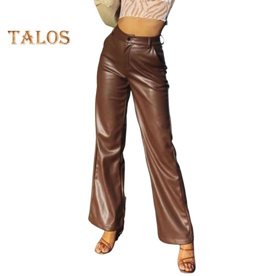 

Женские брюки из искусственной кожи на пуговицах и молнии, прямые широкие брюки с карманами, высокая талия, свободные длинные брюки S коричневый