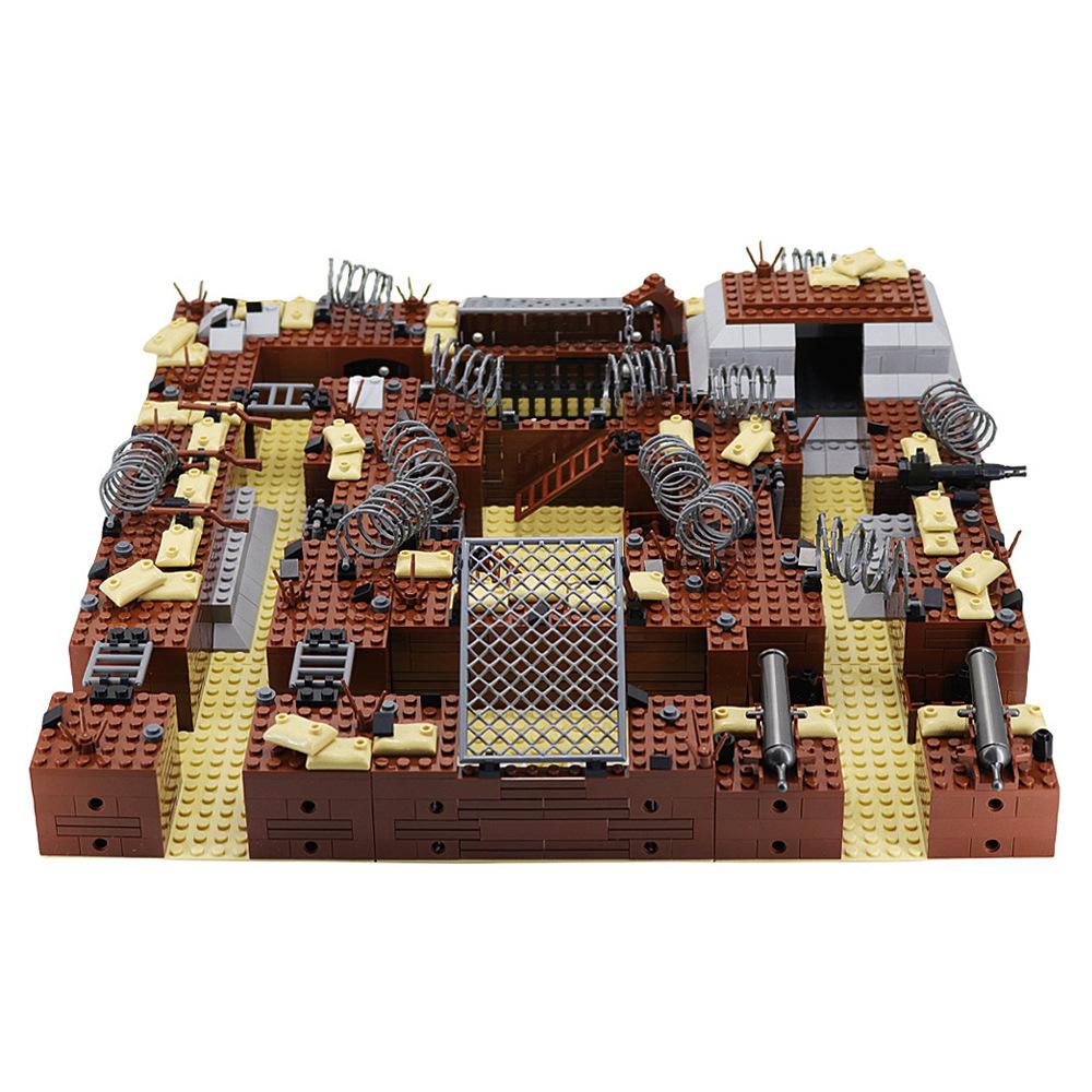 Small Particle Assembled Building Block Trench Fortress Bunker Military Battlefield Scene Ornament Decorative Toy