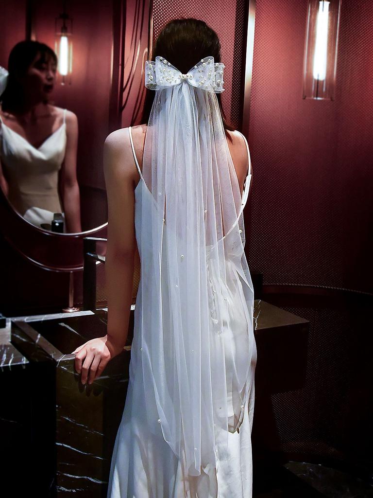 MZA39 Bridal Veils Bows Beaded Wedding Veil with Comb 15 Quinceanera Girls First Communion Accessories Hard organza