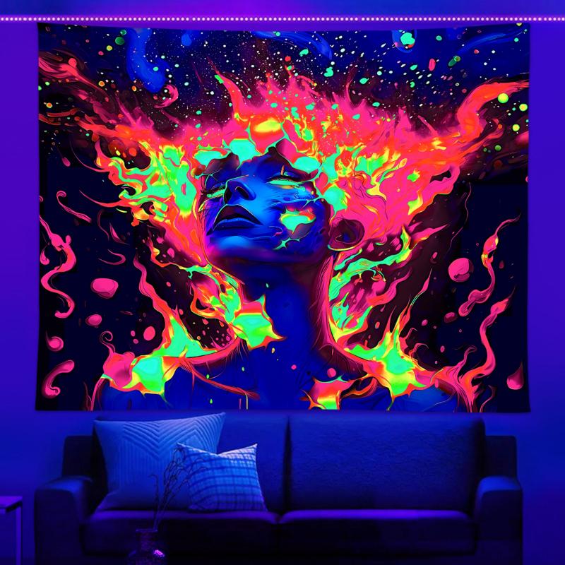 1pc UV reactive tapestry, neon lighting effect, fashionable and personalized female bedroom decoration wall hanging