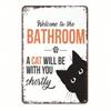 Funny Cat Bathroom Metal Sign Vintage Black White Retro Tin Poster 8x12 Inch Wall Decor
