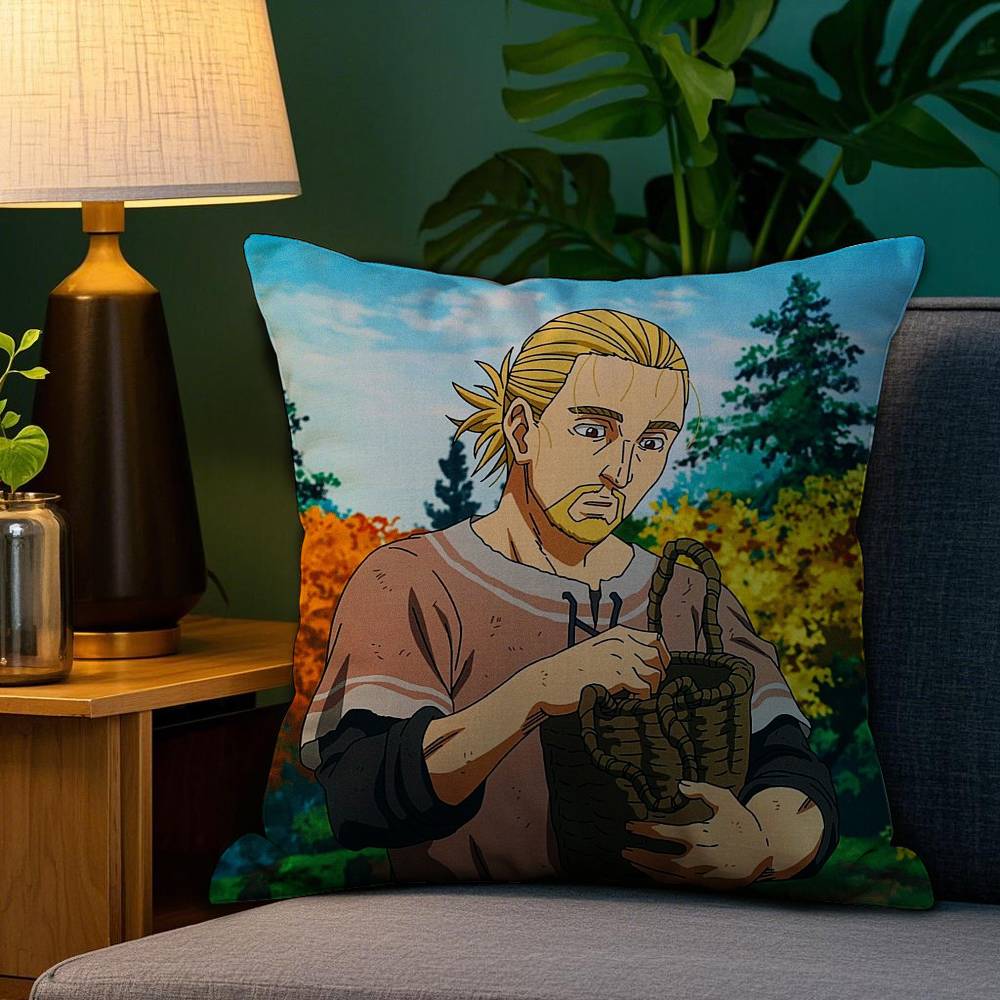 

V-Vinland S-Saga Season 3 Pillow Case Anti-dustmite Pillowcase Invisible zipper silky short plush Sofa cushion cover 12x12Inch