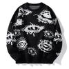 Mens Loose Crew Neck Long Sleeve Personalized Eye Pattern Warm Knit Sweater
