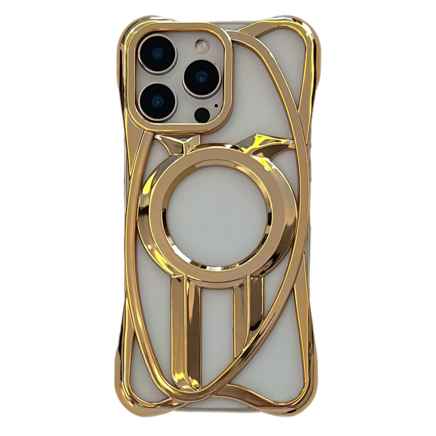 

For iPhone 16 Pro Max Case Compatible with MagSafe Frameless Electroplated Hollow Design TPU Phone Cover A