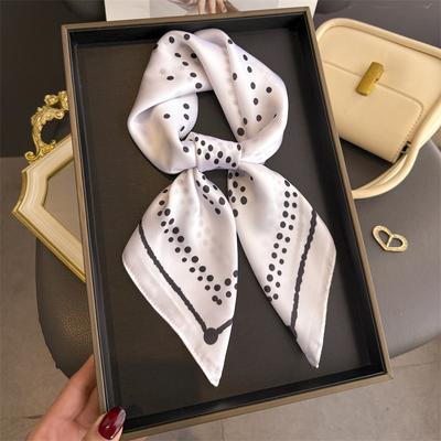 Luxury Polka Dot Print Square Scarf Soft Satin Stylish Versatile Neck Scarf For Women Hairbands Headscarf Bandana