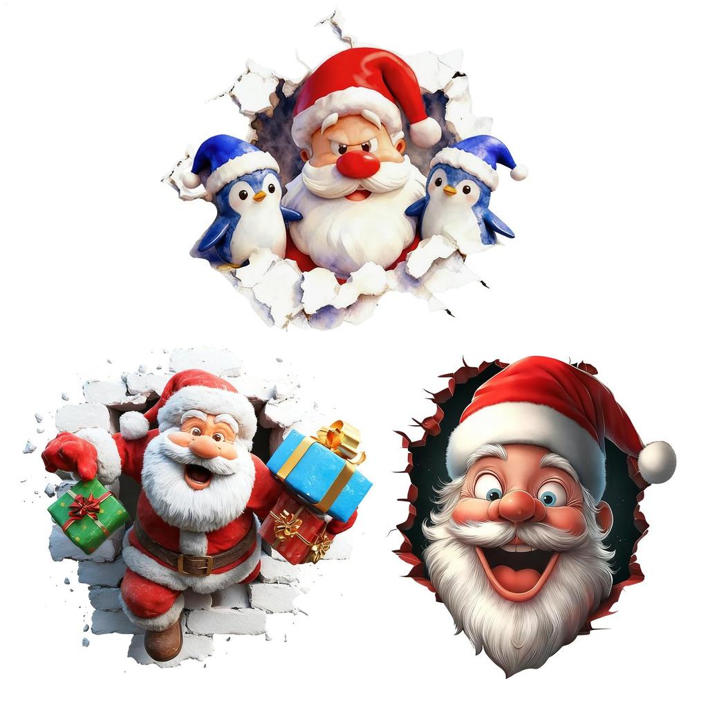 35X40cm Wall Breaking Winter Santa Claus Sticker pvc 3D Effect Christmas Cartoon Design Wall Decals Holiday Home Decor Stickers