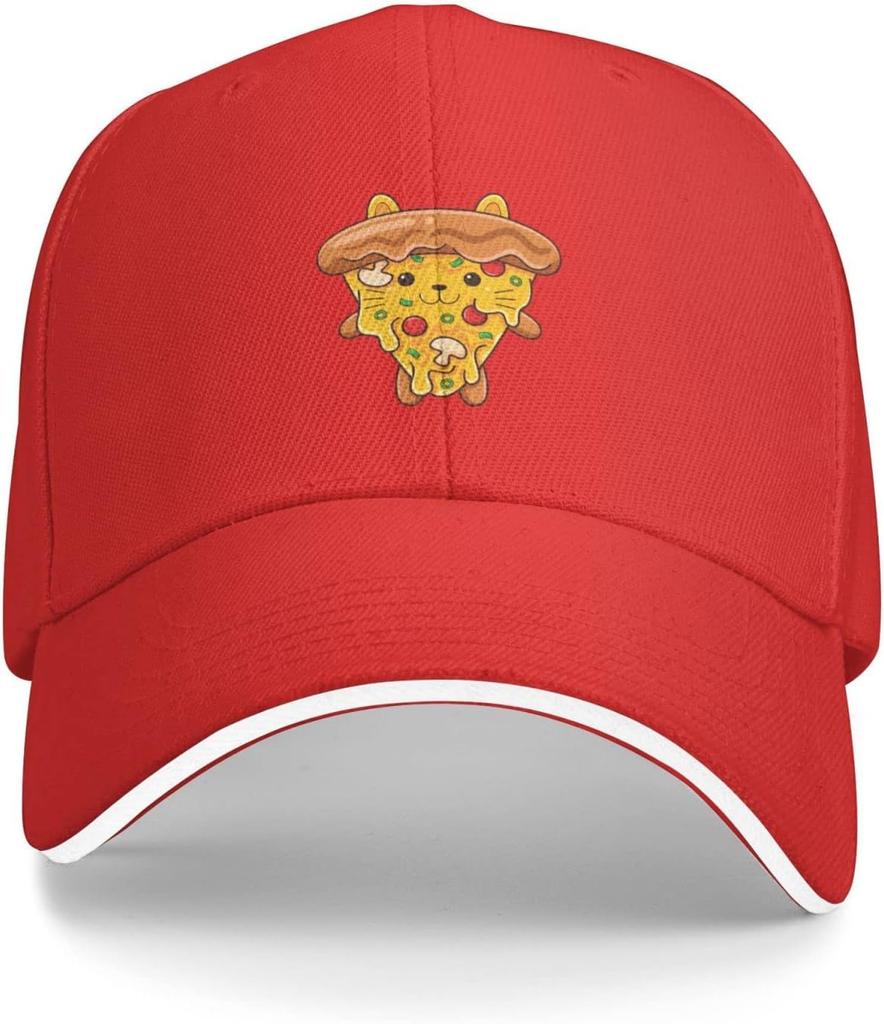 Cute Pizza Cat Embroidered Baseball Cap Polyester Adjustable Sandwich Brim Hat Casual