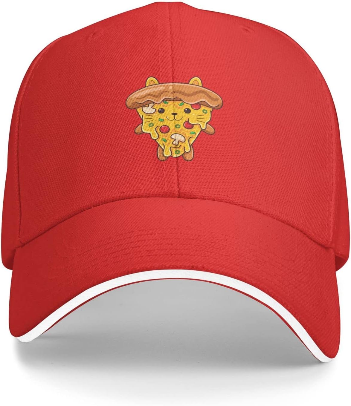 Cute Pizza Cat Embroidered Baseball Cap Polyester Adjustable Sandwich Brim Hat Casual One Size