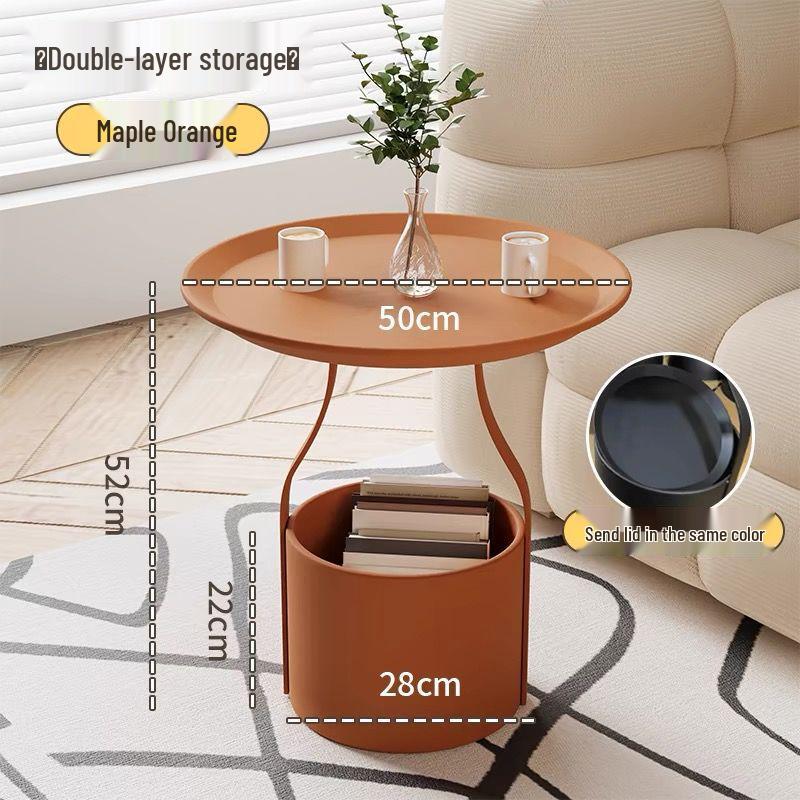 Home Wrought Iron Bedside Table & Storage Bucket - Light Luxury Small Corner Coffee Table