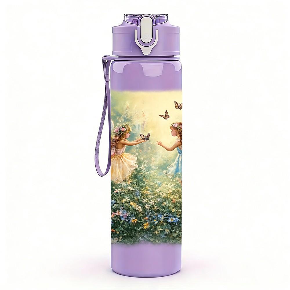 1PC Fairy Girl Fantasy Pillow Art Print 750ml Color Plastic Sports Water Bottle Leakproof Flip Straw Lid Suitable for Sports Office Home Use