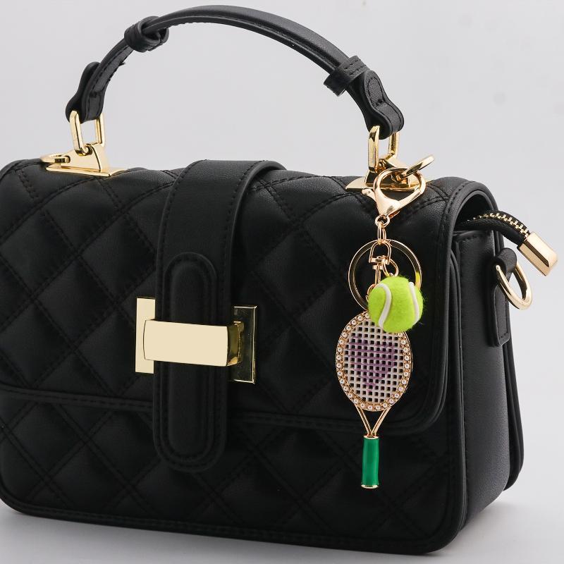 Crystal Heart Tennis Racket Keychain Mini Felt Tennis Ball Bag Charm Sports Key Ring Backpack Purse Pendant Gift For Women