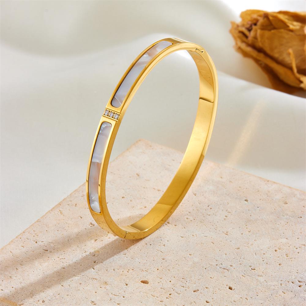Rose Gold Titanium Steel Women's Bracelet with Inlaid Diamonds - Durable, Stainless, and Stylish