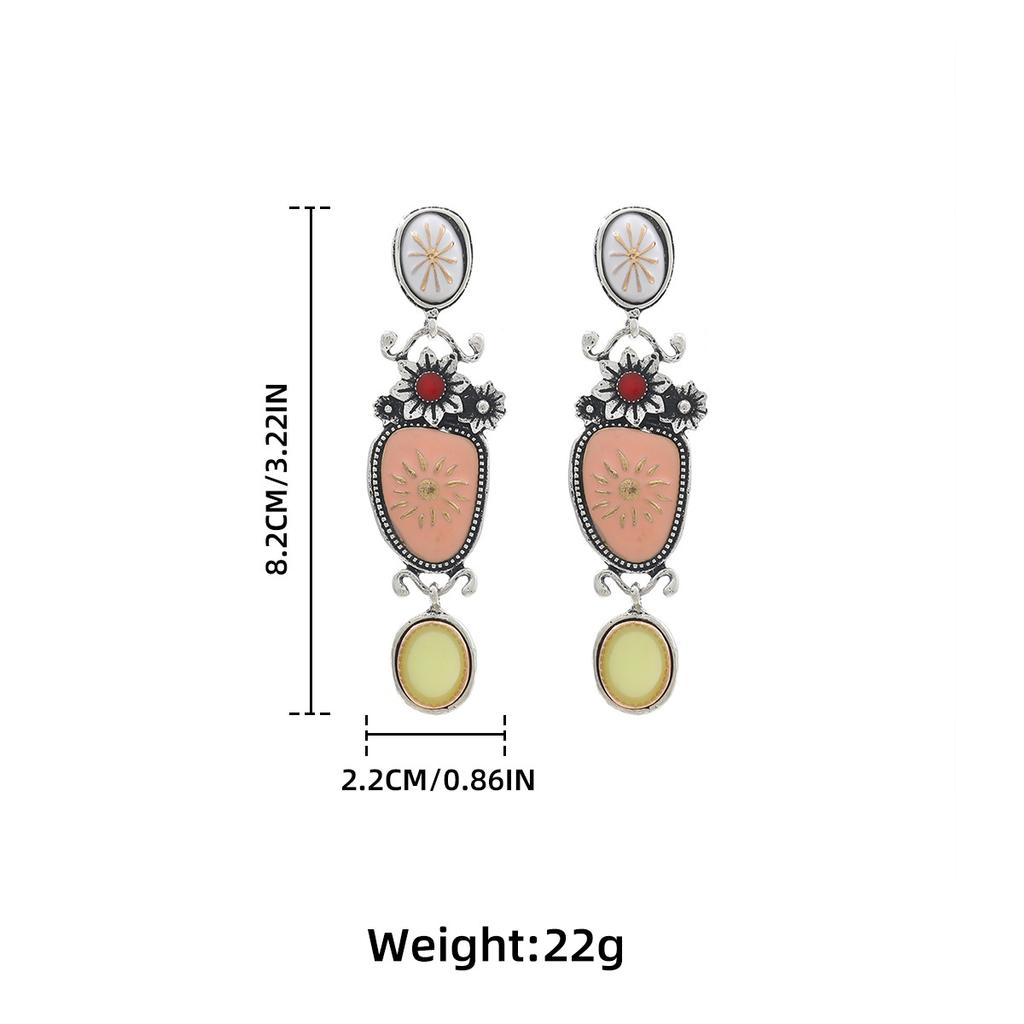 Exaggerated luxury vintage floral pendant earrings, bohemian style summer women's earrings