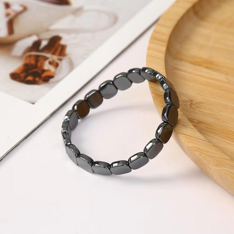 Hematite Beaded Bracelet for Men Natural Stone Stretch Healing Jewelry for Anxiety Relief Office Daily Wear