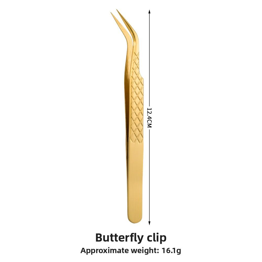Golden High Precision Net Pattern Eyelash Extension Tweezers, Professional Beauty Lash Feather Clip, Durable False Eyelash Graft