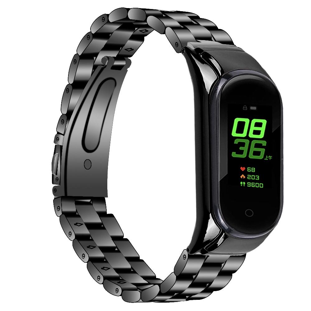 

For Xiaomi Smart Band 9 NFC/9/8 NFC/8 Stainless Steel Wrist Band 3 Beads Replacement Watch Strap Rose Gold