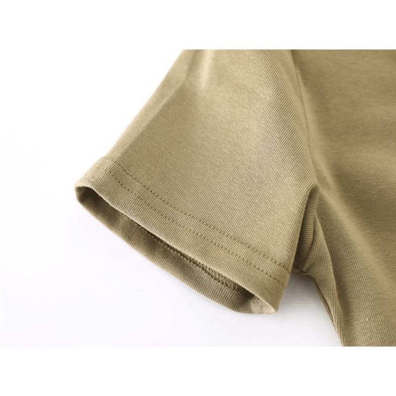 Women's Summer Short-sleeved Irregular Arc Slim Thin U-neck Cotton T-shirt