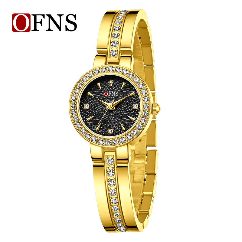 Oufani Elegant Diamond-Inlaid Women's Quartz Watch - Trendy, Waterproof, Small Round Dial Bracelet Watch