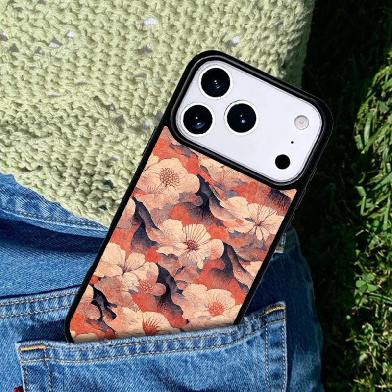 Japanischer Stil Florale Textur Handyhülle Für iPhone 17 AIR 16 Pro Max 15 14 Pro 11 12 13 Stoßfeste Silikonhülle