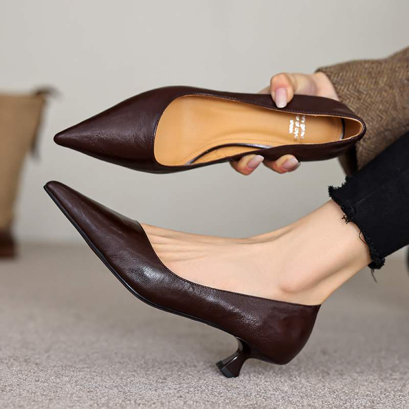 Krazing Pot Sheepskin Fashion Summer Spring Autumn Summer Slip On Party Women Pointed Toe Med Heels Pumps