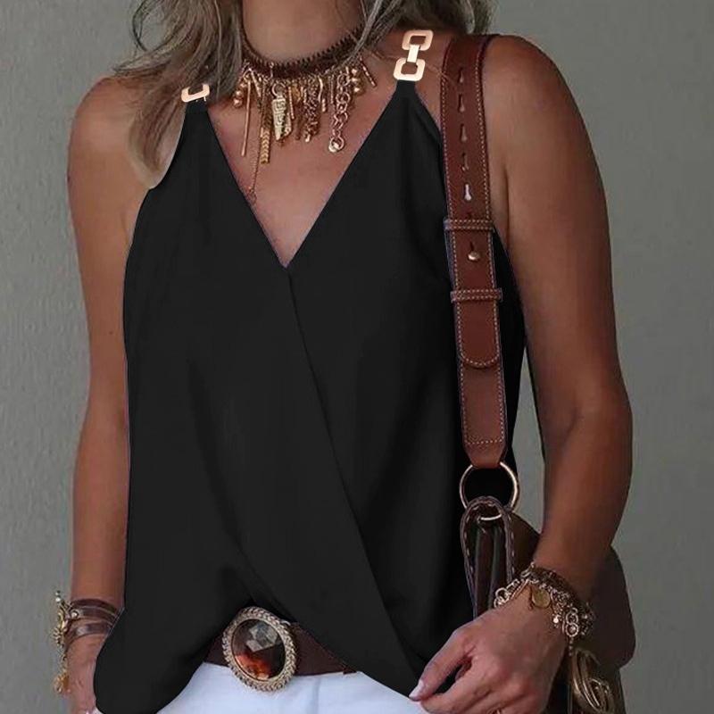 GMXIA Dámská móda Ležérní Jednobarevný potisk Letní vesty s kovovou přezkou bez rukávů s výstřihem do V