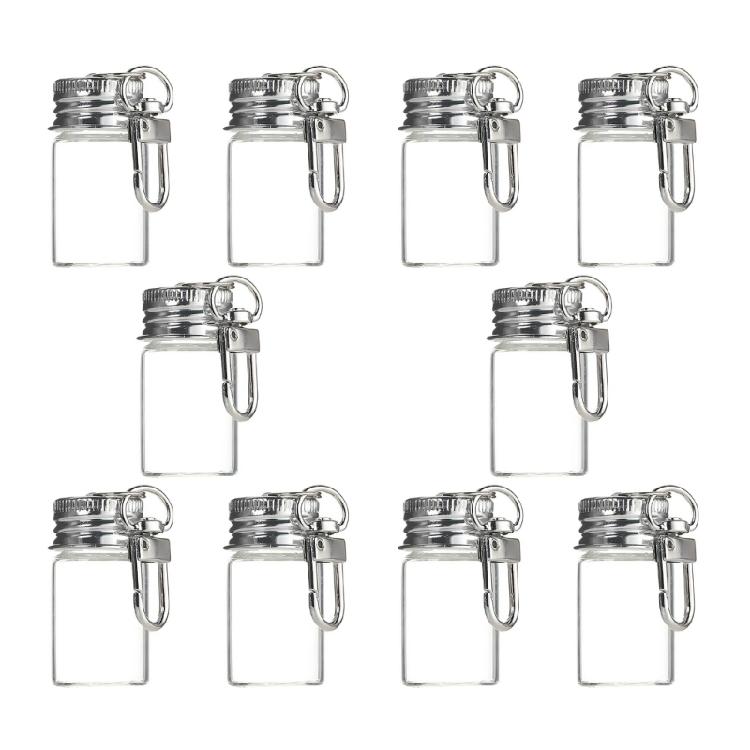 

Pack of 10 Portable Little Glass Bottles Storage Jar With Aluminum Top and Keychains Transparent Wishing Jars 1