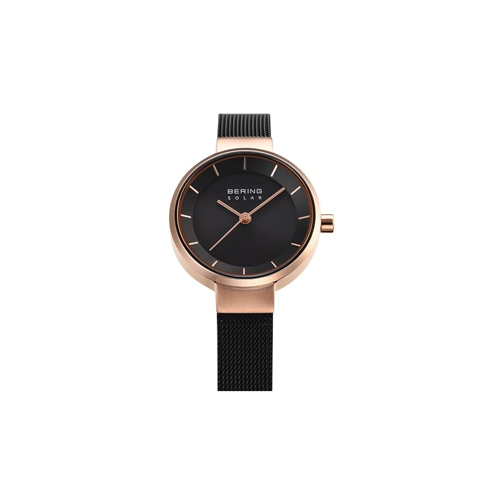 Bering Solar Unisex Watch 14627-166 Black Rose Gold Mesh Strap Sapphire Crystal Durable Design