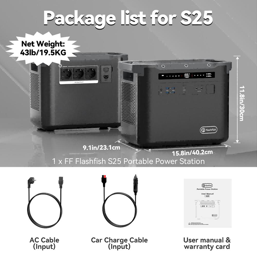 Flashfish S25 Portable Power Station, 2000W 1997Wh Outdoor Generator, LED Light, 3000+ LiFePO4 Battery, 1600W AC Fast Charge, UPS