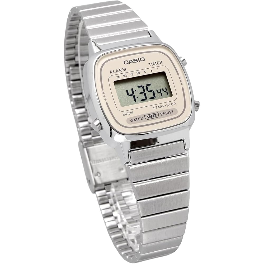 Casio Women's Digital Watch LA670WEA-8A Silver Light Beige Stainless Steel Band