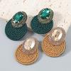 Alloy Rhinestone Oval Glass Stud Earrings Women Stretch Cord Circular Fashion Ear Jewelry In White Green Black Rose Gold