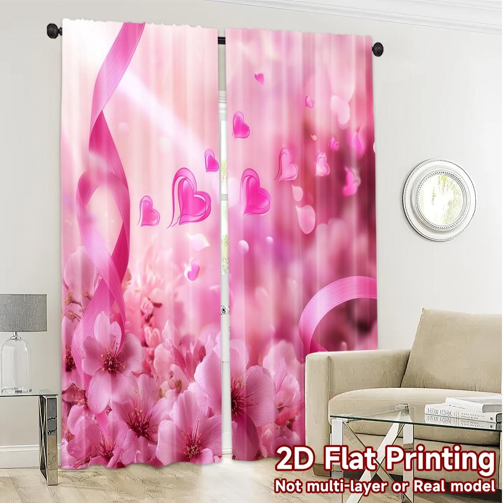 2pcs, 2D FLAT PRINTING Curtains (Without Rod) Blossom Ribbon Popular Minimalist Curtains Versatile Fabric Curtains All Seasons