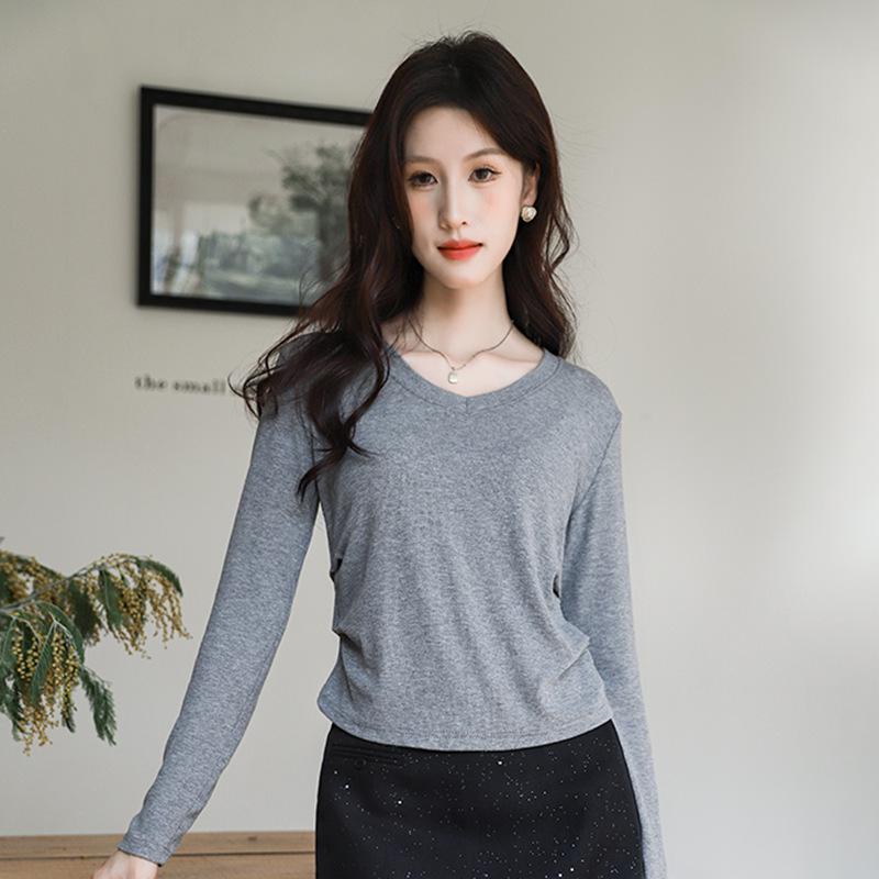 

Feiyuan Women s V-Neck Ruched Waist Long Sleeve Angora Red Top One Size