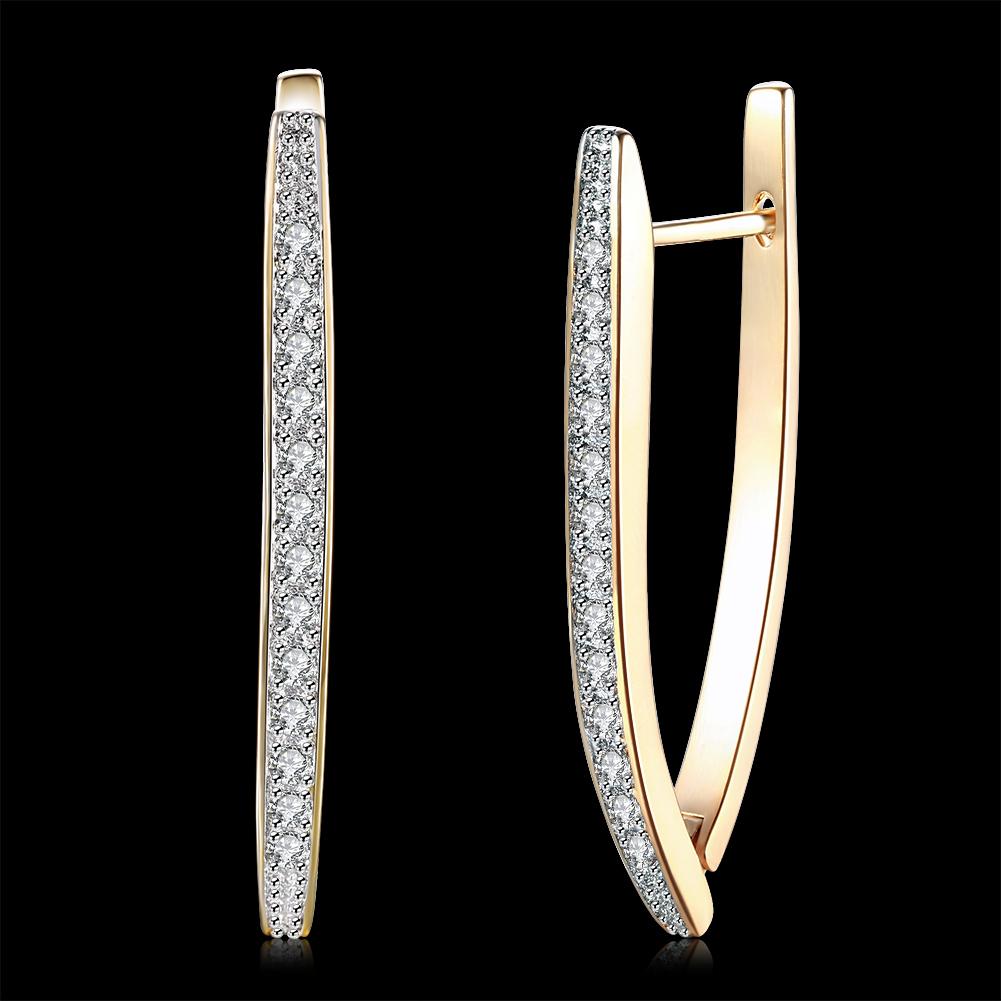 Arrivals V Shape Shining Cubic Zirconia Buckle Hoop Earring for Women Champagne Gold Color Ladies Girl Jewelry 2019