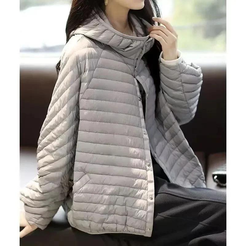 Lightweight Autumn/Winter Jacket Women's Fashion Lightweight Hooded Loose Parker Down Cotton Coat Women's