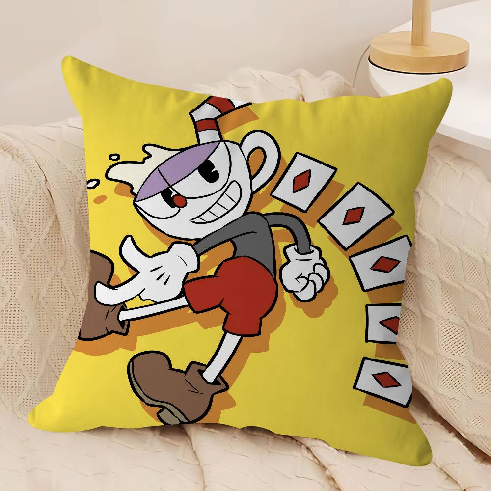 CUTE Cartoon C-Cuphead Pillow Case Removable Washable Cushion Cover – All-Season Soft Linen