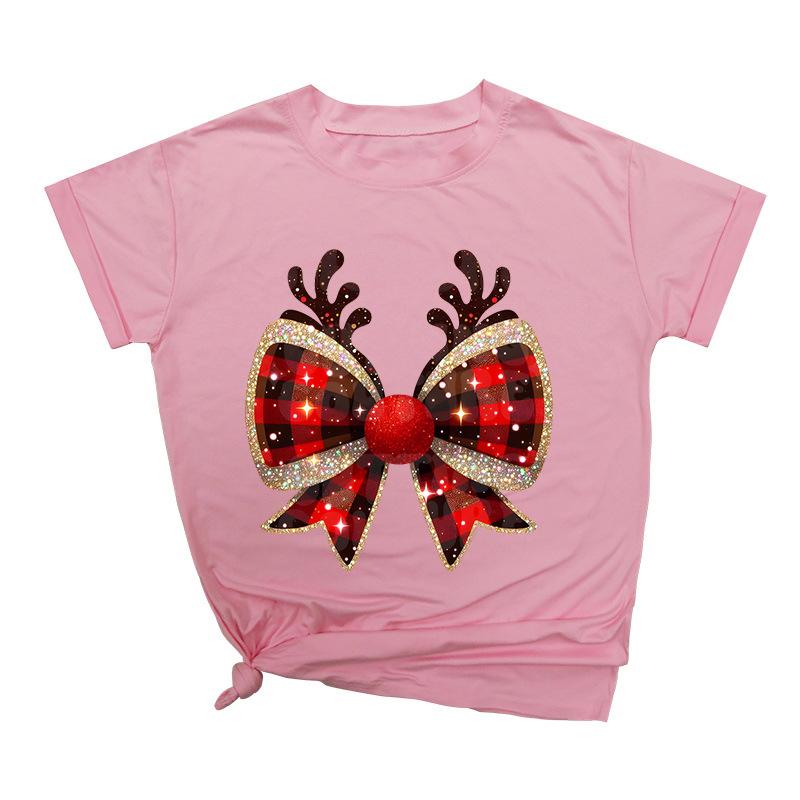 Weihnachtsschleife Kreativ Bedruckt Trendig Baumwoll-Top Lässige Sportbekleidung Locker Damen-T-Shirts Damen