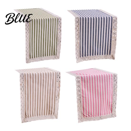 Striped Table Runner Runner Lace Trim Cotton Linen Rustic Farmhouse for Home Dining Decor Tea