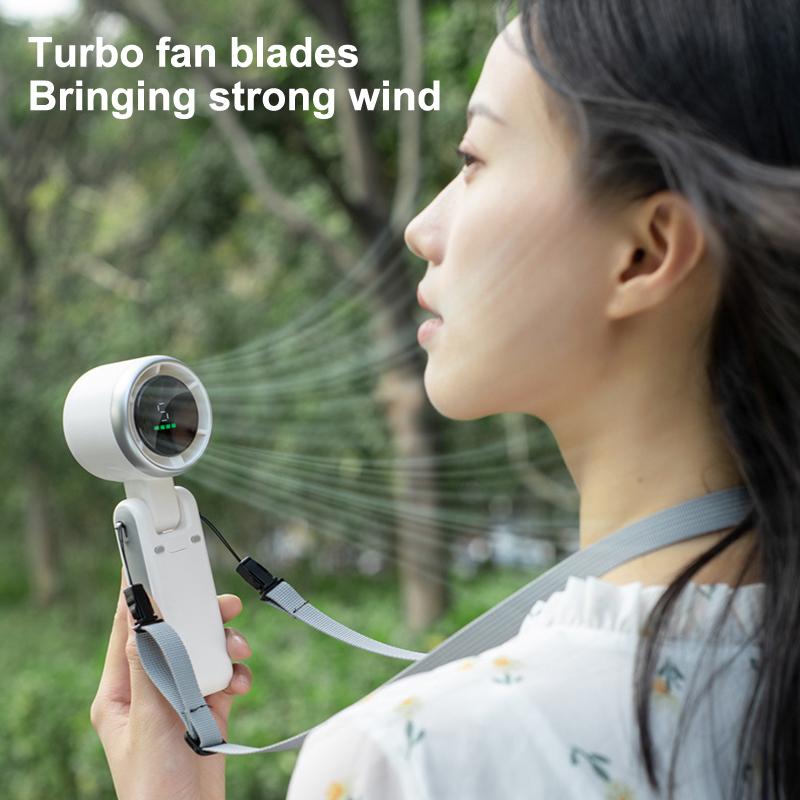 Handheld Fan With Digital Display Portable Travel Handheld Fan Mini Foldable Desk Fan With 5-Speed Adjustable For Outdoor