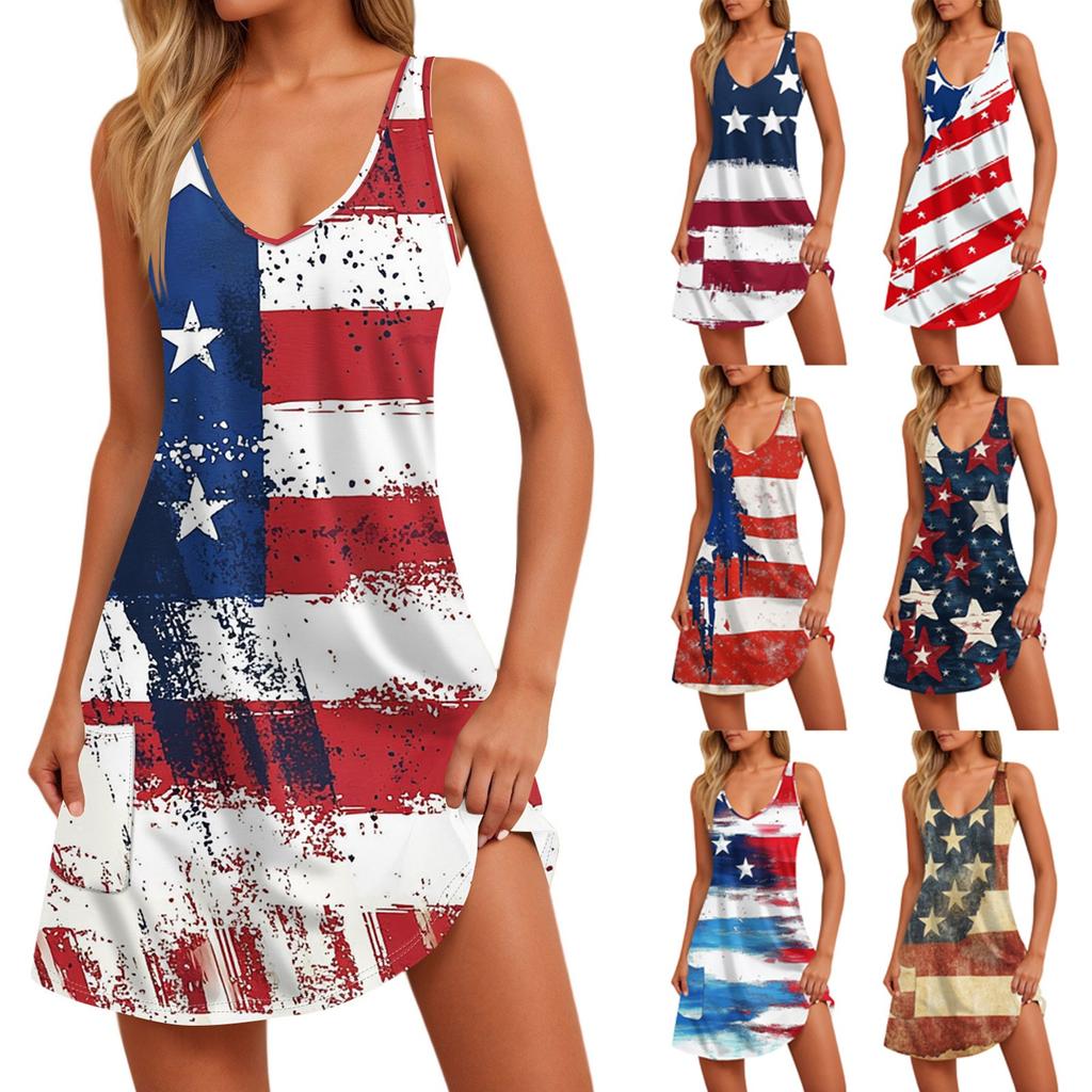 Women's Casual Sundress With Pockets Summer Boho Beach Dress Floral Blouses For Women T-Shirts Dress V Neck Loose Tank Dresses