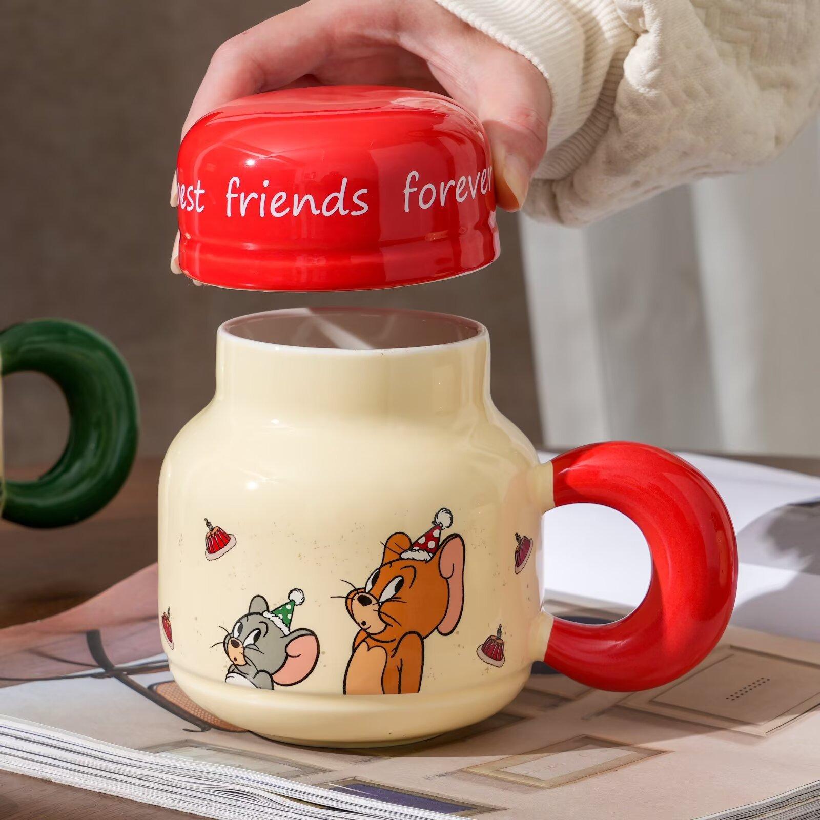 Genuine Cat And Mouse Girl Gift Cartoon Large-Capacity Water Cup Cute Ceramic Mug With Lid Gift Box 401-500ml